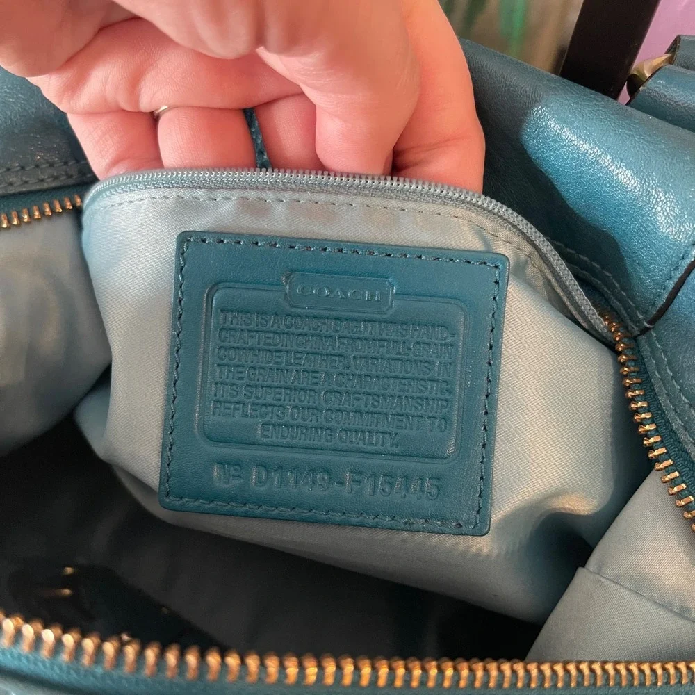 Coach Teal Ashley Purse Convertible Satchel Medium Blue Leather Shoulder Bag